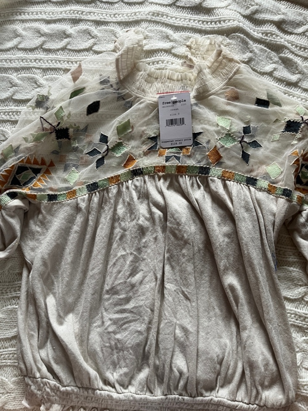 Free People Cream with Multicolor Embroidered